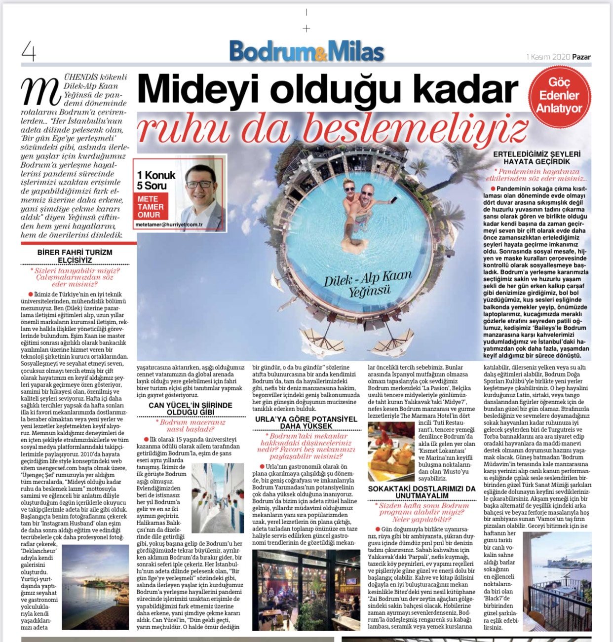 HÜRRİYET GAZETESİ Bodrum Milas - Kaan ve Dilek Yeğinsü röportajı 1 hurriyet usengec sef dilek yeginsu roportaji